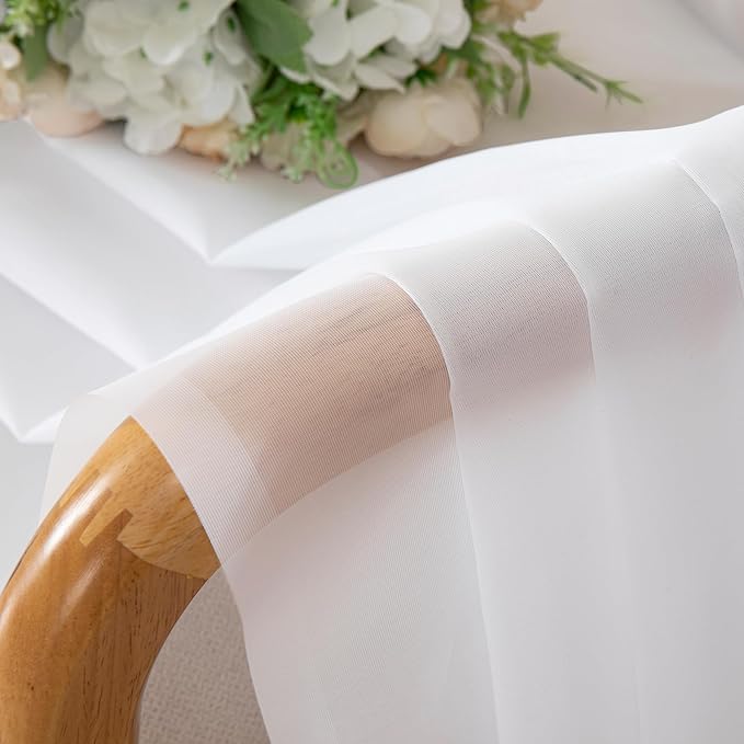 Simplebrand White Sheer Curtains, 63" Length, 2 Panels Set - Light Filtering, Rod Pocket Window Curtains for Bedroom (White, 59" W x 63" L)