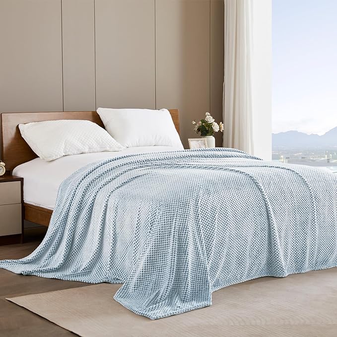 Exclusivo Mezcla Fleece Throw Blanket Extra Large, Super Soft and Warm Blankets for Couch, Sofa and Bed Waffle Textured, Cozy, Fuzzy and Lightweight (Heather Slate Blue, 50x70 Inches)