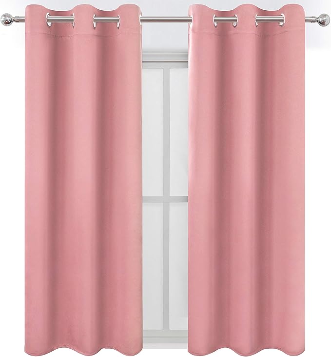 LEMOMO Pink Thermal Blackout Curtains/38 x 63 Inch/Set of 2 Panels Room Darkening Curtains for Bedroom