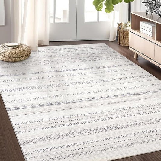 Nakagishi Area Rug Living Room Rugs: 4x6 Soft Machine Washable Boho Neutral Farmhouse Stain Resistant Moroccan Indoor Floor Carpet for Bedroom Nursery Kids Entryway Kitchen Entry Bedside Home- Gray