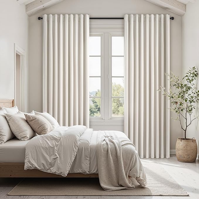 Topfinel Extra Wide 70 Inch Length Blackout Curtains 108 Inches Long 2 Panels Set for Sliding Glass Doors Modern Pleated Linen Blend Heavy Floor to Ceiling Large Window Drapes 70" W x 108" L