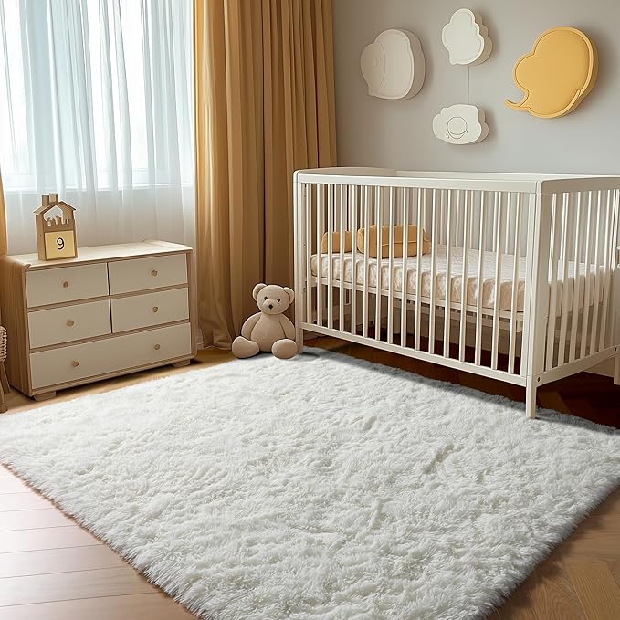 ONASAR Cream White 8x10 Area Rugs for Living Room, Large Fluffy Shag Bedroom Rug, Ivory Soft Plush Thick Shaggy Big Floor Carpet for Kids Boy and Girls Teen Dorm Nursery Indoor Home Decor