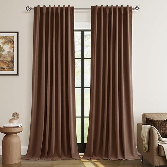 Guken 100% Blackout Curtains 102 Inch Length 2 Panels Set for Living Room Bedroom Back Tab Thermal Insulated Black Out Linen Drapes Room Darkening Window Curtains Rustic Brown