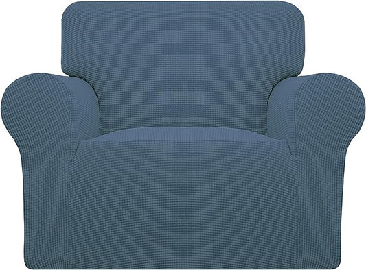 Easy-Going Stretch Chair Sofa Slipcover 1-Piece Couch Sofa Cover Furniture Protector Soft with Elastic Bottom for Kids, Pet. Spandex Jacquard Fabric Small Checks (Chair, Bluestone)