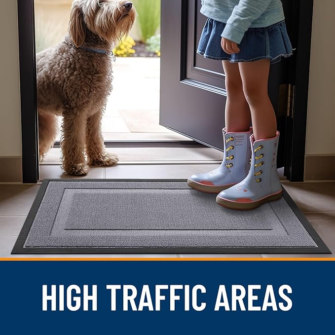 OLANLY Front Door Mat Indoor Outdoor Entrance, Waterproof All-Season, All-Weather Doormat, Sturdy Natural Rubber, Low Profile, Easy Clean Patio Porch Entryway Mat, 33x21, Classic Gray