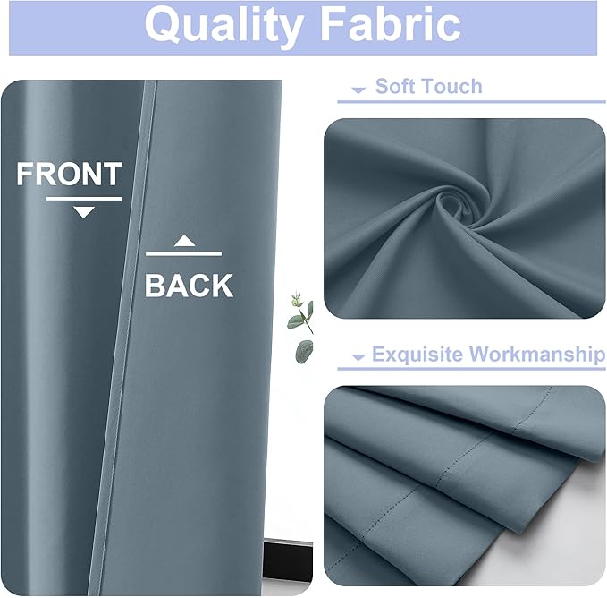 Simplebrand Ava Stone Blue Blackout Curtains for Bedroom 63 Inch Length 2 Panels, Solid Thermal Insulated Energy Saving Rod Pocket Window Treatment Curtains Blackout Drapes, W40 x L63 Inch, Stone Blue