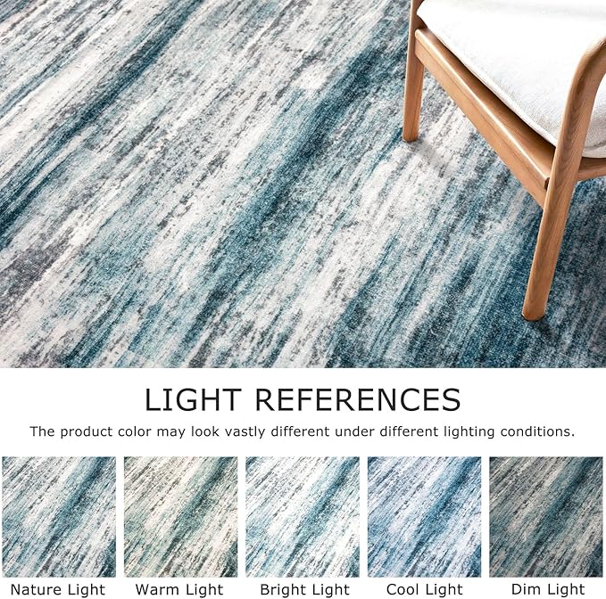 KOZYFLY Abstract Round Washable Rug 3Ft, Modern Kitchen Non-Slip Soft Small Bathroom Circle Rug, Blue Striped Entryway Rugs Print Faux Wool Doormat for Bedside Entrance Bedroom Sink