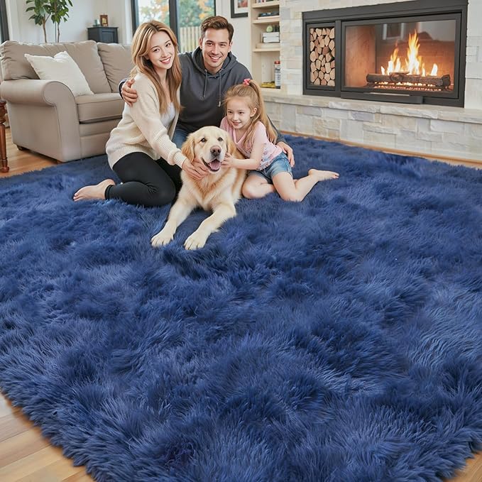 8x10 Area Rugs for Living Room Bedroom, Large Area Rug Shaggy Carpet Soft Plush Furry Bedside Rug, Rugs for Home Decor (Royal Blue, 8 x 10)
