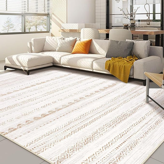 Nakagishi 7x9 Area Rug Living Room: Washable Boho Large Neutral Soft Farmhouse Modern Rugs Stain Resistant Moroccan Non-Slip Indoor Carpet for Bedroom Nursery Kids Playroom Office Dining Room- Brown
