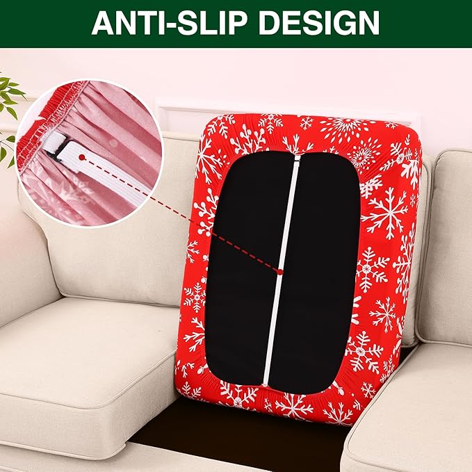 Smiry Printed Couch Cushion Covers, Stretch Soft Couch Covers for Sofa, Washable Non-Slip Sofa Slipcover Furniture Protector for Indoor and Outdoor (Large, Red with White)
