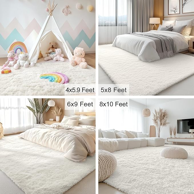 OLANLY 2x12 Machine Washable Runner Rugs for Hallway, Soft Fluffy Shaggy Bedside Rugs for Bedroom, Living Room, Indoor Floor Carpet for Kids Girls and Boys, Nursery Rooms, Home Decor Aesthetic, Ivory