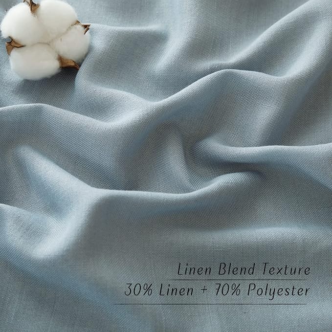 NICETOWN Rustic Linen 144 inch Long Curtains for Living Room, Grommet Privacy Added Thick Linen Weave with Light Filter Window Curtains & Drapes for Bedroom, Stone Blue, W55 x L144, 2 Panels