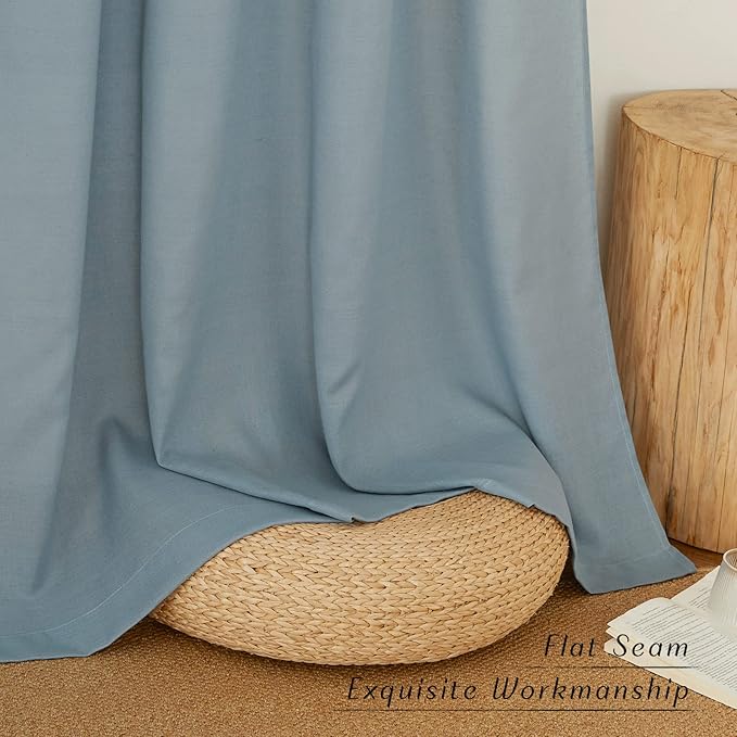 NICETOWN Rustic Linen 102 inch Long Curtains for Living Room, Grommet Privacy Added Thick Linen Weave with Light Filter Window Curtains & Drapes for Bedroom, Stone Blue, W55 x L102, 2 Panels