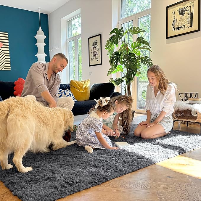 OLANLY 5x6 Area Rugs for Living Room Bedroom, Machine Washable Soft Fluffy Shaggy Bedside Rug, Indoor Floor Carpet for Kids Girls and Boys, Dorms, Nursery Rooms, Home Decor Aesthetic, Grey