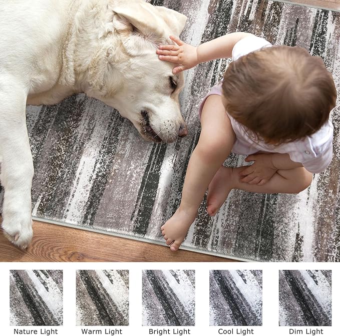 Lansny Modern Abstract Runner Rug 2.6x8, Dark Light Brown White Washable Kitchen Runner Non-Slip Soft Hallway Rug Runner Thin Print Faux Wool Carpet for Entryway Bedroom Laundry Room Indoor