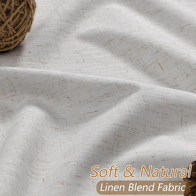 Guken Natural 100% Blackout Curtains 112 Inch Length 2 Panels Set Neutral Linen Farmhouse for Bedroom Back Tab Thermal Insulated Black Out Drapes Room Darkening Window Curtain 112 Inches Long