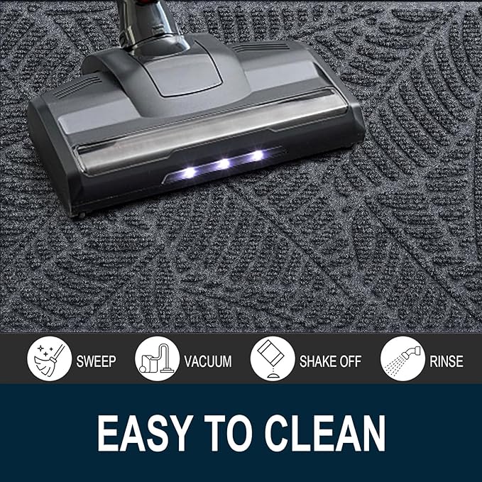 Colorxy Waterproof Doormat, Sturdy Natural Rubber Front Indoor Mat, Non Slip Low Profile Indoor Outdoor Door Mats, Stain and Fade Resistant Floor Mat, Easy Clean Patio Entrance Mat, 59''x20'', Grey