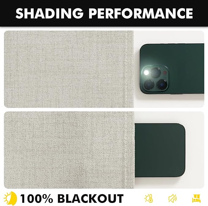 MIULEE 100% Blackout Linen Curtains for Bedroom, Light Cream Solid Luxury Decor Thermal Insulation Room Darkening Drapes for Living Room Nursery Back Tab Rod Pocket 42 x 72 Inches, 2 Panels