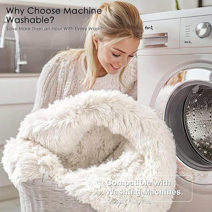 OLANLY 7x8 Machine Washable Large Area Rugs for Living Room, Bedroom, Soft Fluffy Shaggy Bedside Rug, Indoor Floor Carpet for Kids Girls and Boys, Dorms, Nursery, Home Decor Aesthetic, Ivory