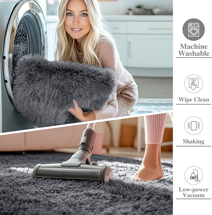 OLANLY 5x11 Machine Washable Large Area Rugs for Living Room, Bedroom, Soft Fluffy Shaggy Bedside Rug, Indoor Floor Carpet for Kids Girls and Boys, Dorms, Nursery, Home Decor Aesthetic, Grey