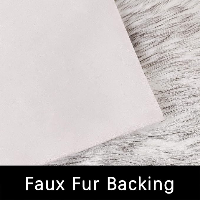 Latepis Faux Fur White with Grey Tips 2x8 Runner Rug for Hallway Fluffy Rugs Furry Shag Washable Rug for Living Room Hallway Rugs Rectangle