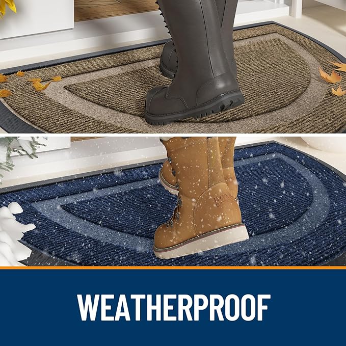 OLANLY Half Circle Door Mat Indoor Outdoor Entrance Welcome, Waterproof All-Season, All-Weather Doormat, Sturdy Natural Rubber, Low Profile, Easy Clean Patio Porch Entryway Mat, 36x24, Blue