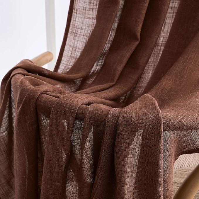 MIULEE Chocolate Brown Linen Curtains 72 Inch Length for Bedroom Living Room, Soft Thick Linen Textured Window Drapes Semi Sheer Light Filtering Back Tab Rod Pocket Burlap Look Decor, 2 Panels