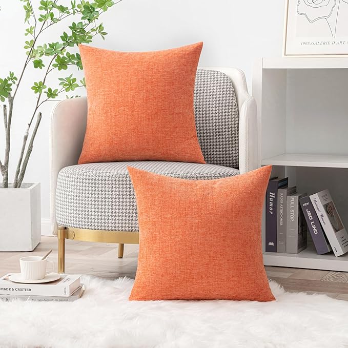 MIULEE Pack of 2 Couch Throw Pillow Covers 18x18 Inch Soft Coral Red Chenille Pillow Covers for Sofa Living Room Spring Home Decor Couch Solid Dyed Cases