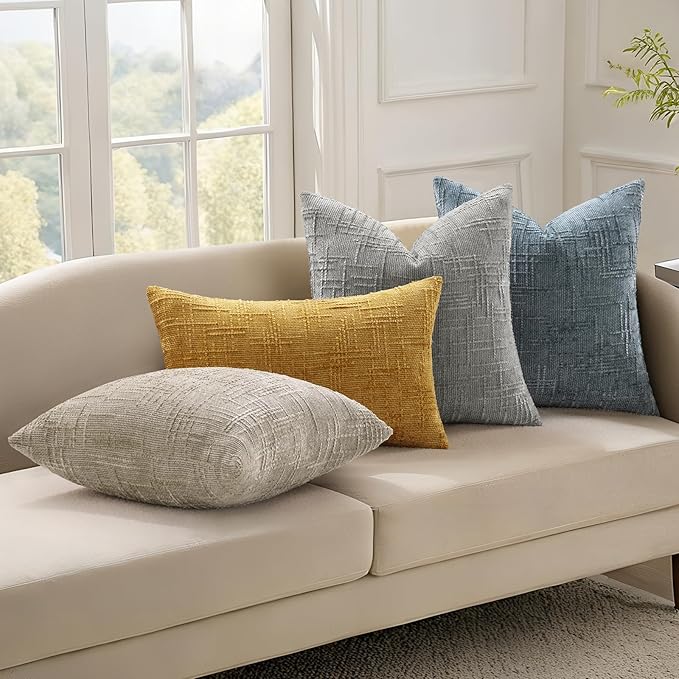 decorUhome Neutral Grey Chenille Euro Sham Throw Pillow Covers 24x24 Set of 2 Textured Soft Cozy Slubby Couch Pillow Covers Modern Farmhouse Boho Decorative Pillow Cases for Bed Sofa Living Room