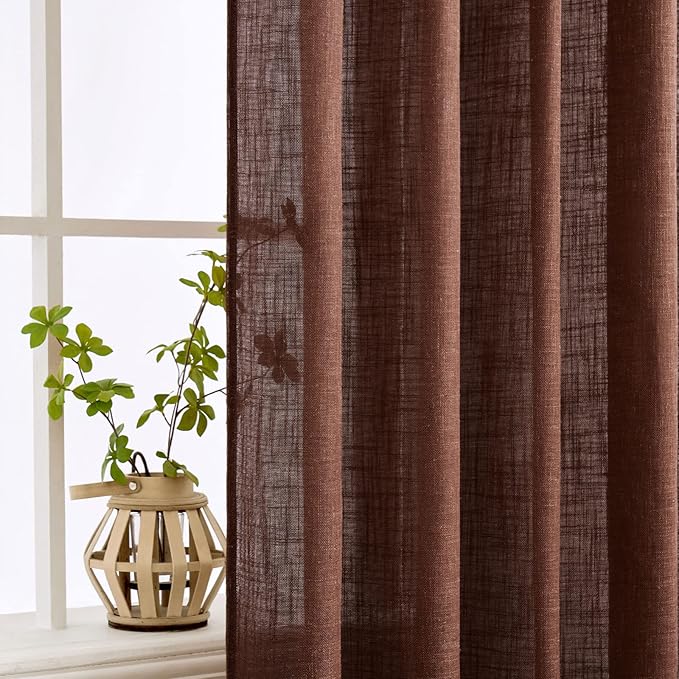 MIULEE Chocolate Brown Linen Curtains 108 Inches Long for Bedroom Living Room, Soft Thick Linen Textured Window Drapes Semi Sheer Light Filtering Rod Pocket Back Tab Burlap Look, 2 Panels