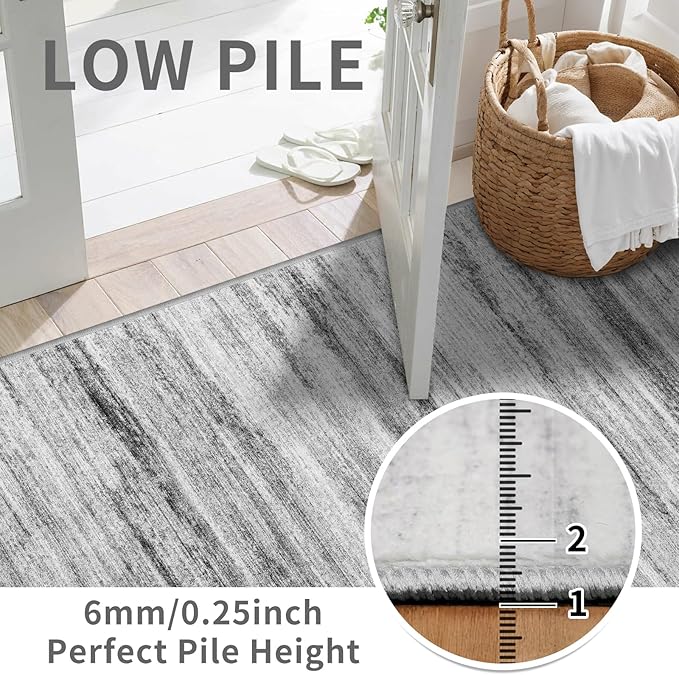3x7 Washable Runner Rug for Family: Easy-to-Clean Runners for Hallway Entryway Kitchen Bedroom - Stain and Water Resistant Rugs with Non-Slip Backing - Soft Low-Pile Carpet Grey