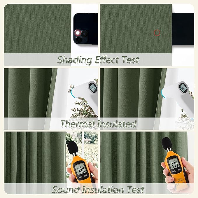 Guken Olive Green 100% Blackout Curtains 108 Inch Length 2 Panels Set for Living Room Bedroom Back Tab Thermal Insulated Black Out Linen Drapes Room Darkening Window Curtains 52x108