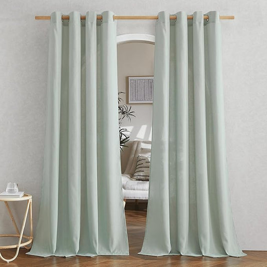 NICETOWN Rustic Linen 144 inch Long Curtains for Living Room, Grommet Privacy Added Thick Linen Weave with Light Filter Window Curtains & Drapes for Bedroom, Sage Green, W55 x L144, 2 Panels
