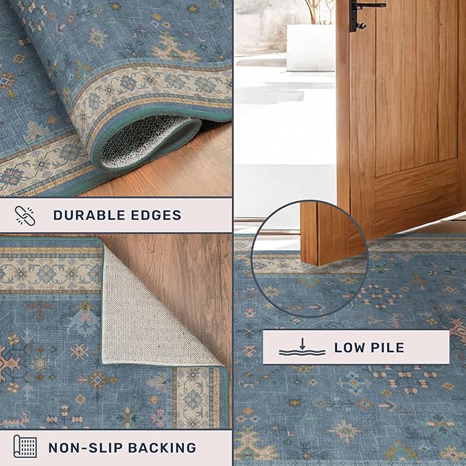 Hazo Haus Boho 9x12 Soft Rugs for Living Room - Dark Blue Rugs for Bedroom Aesthetic, Dining Room Under Kitchen Table, Washable Soft Non Slip Large Area Eclectic Unique Décor