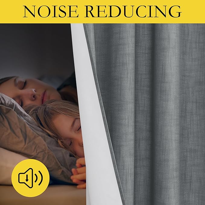 NICETOWN 100% Blackout Linen Texture Curtains 90 inches Long, Dove Grey, 2 Pcs, Thermal Insulated Full Blackout 2-Layer Lined Drapes, Energy Efficiency Window Draperies for Boy's Room