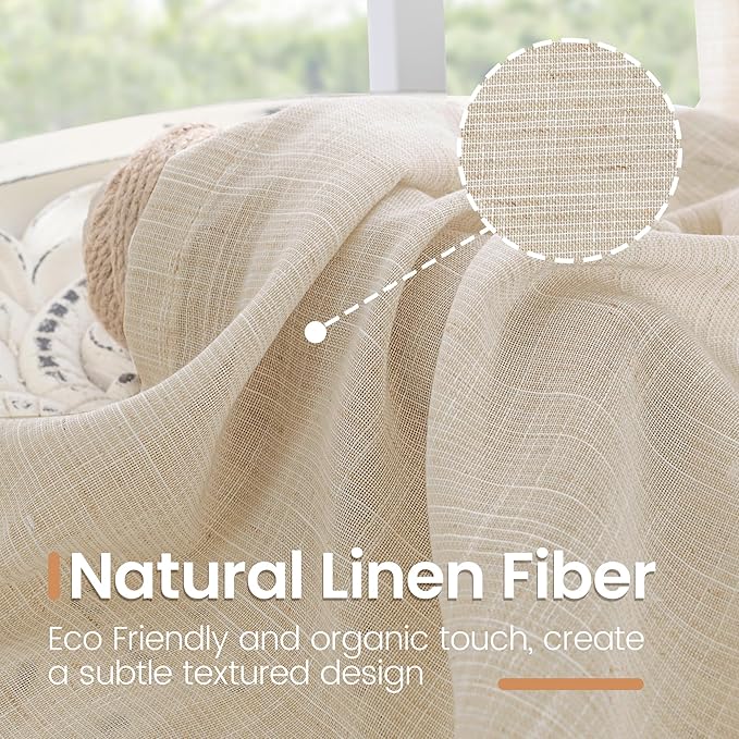 BGment Burlap Linen Farmhouse Kitchen Curtains 36 Inch Length - Half Drapes Light Filtering Semi Sheer with Rod Pocket for Bathroom Cafe Windows Lightweight, 2 Panels Set, 30 X 36 Inch