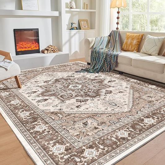 OPPODREAM Soft 6x9 Area Rugs, Washable Rug 6x9 with Non Slip Backing, Faux Cashmere Low-Pile 6 x 9 Carpet, Brown
