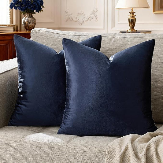 GIGIZAZA Navy Blue Velvet Pillow Covers 18x18,Square Solid Throw Pillow Covers Decorative Modern Pillows Small Vintage Cases for Couch Pack of 2