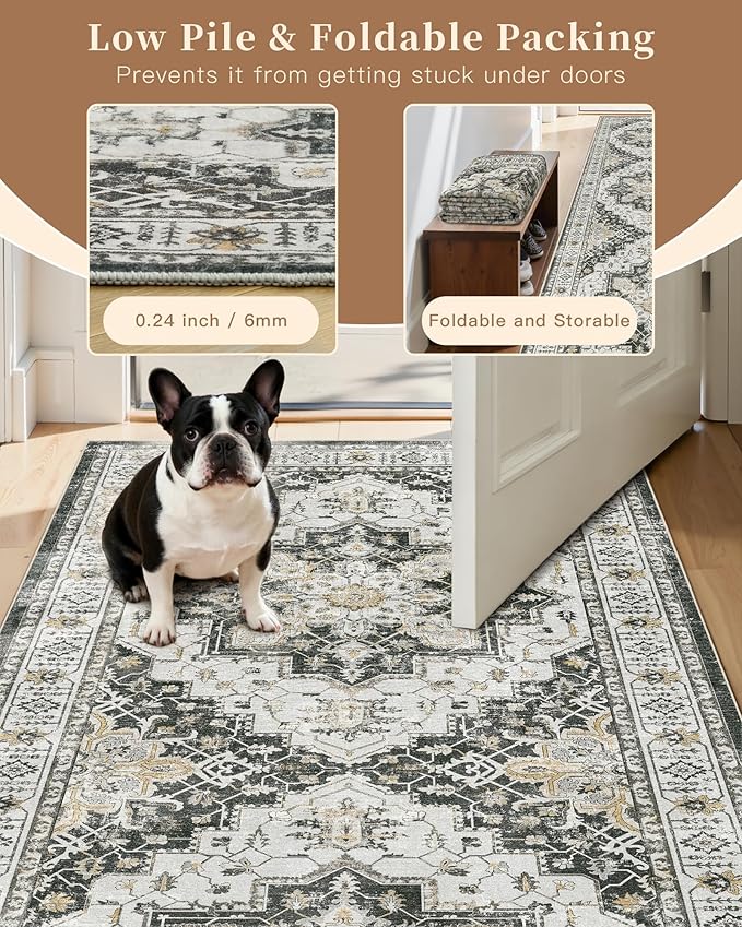 Madane Hallway Runner Rug - 2x5 Rug Runner Washable Runner Rugs Non-Slip Low-Pile Kitchen Runner Rug Laundry Room Rug Throw Carpet for Entrance Bedroom Living Room (2'x5', Black)