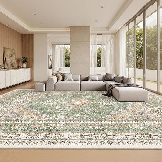 zesthome 10x14 Area Rugs,Stain Resistant Washable Rug,Ultra-Thin Rugs for Living Room,Bedroom,Non-Slip Backing Home Decor Large Area Rug (Green/Brown,10'x14')