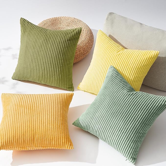 Topfinel Euro Shams Decorative Throw Pillow Covers 26x26 Inch Set of 4,Oversized Large Cushion Cases for Couch Sofa,Living Room,Corduroy Yellow Green Summer Home Decor