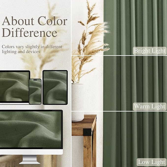 136 Inch Extra Long Curtain for Floor to Ceiling High Window Olive Green Linen Back Tab Curtains for Living Room Filtered and Breathable Semi Sheer Drapes Modern Farmhouse Boho Decor 52x136,2PCS