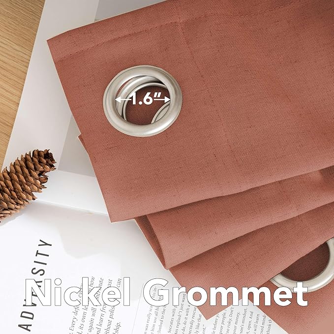 H.VERSAILTEX Linen Curtains Home Decorative Nickel Grommet Curtains Privacy Added Energy Saving Light Filtering Window Treatments Draperies for Bedroom, Terracotta, 2 Panels, 52 x 45 - Inch