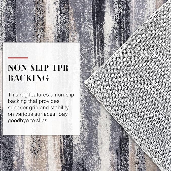 Lansny Modern Abstract Runner Rug 2x12, Grey Black Multi Washable Long Kitchen Runner Non-Slip Soft Hallway Rug Runner Thin Print Faux Wool Carpet for Entryway Bedroom Laundry Room Indoor Home Decor
