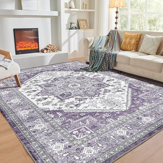 OPPODREAM Soft 6x9 Area Rugs, Washable Rug 6x9 with Non Slip Backing, Faux Cashmere Low-Pile 6 x 9 Carpet, Purple