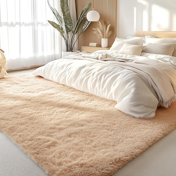 OLANLY 7x12 Machine Washable Large Area Rugs for Living Room, Bedroom, Soft Fluffy Shaggy Bedside Rug, Indoor Floor Carpet for Kids Girls and Boys, Dorms, Nursery, Home Decor Aesthetic, Beige
