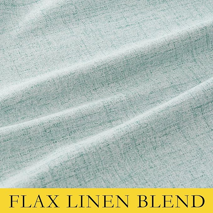 NICETOWN 100% Absolutely Blackout Linen Curtains with Thermal Insulated Grey Liner, Seafoam Green, 52 inches Wide, 63 inches Length Energy Saving Curtains for Bedroom 2 Panels Set, Vertical Blinds