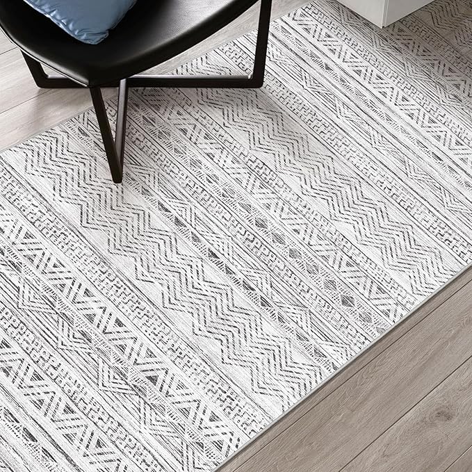 3x10 Washable Hallway Runner Rug - Moroccan Non-Slip Long Runners for Entryway Soft Modern Geometric Low-Pile Rugs for Kitchen Waterproof Neutral Carpet for Bedrooom Bathroom Laundry 3x10 Grey