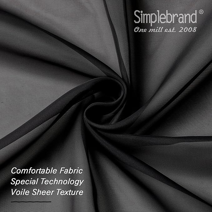 Simplebrand Black Sheer Curtains 108 Inches Long, Extra Long Rod Pocket Solid Color Window Sheer Curtain Panels, Elegant Curtains & Drapes for Living Room, Bedroom 2 Panels (Black, 42" W x 108" L)