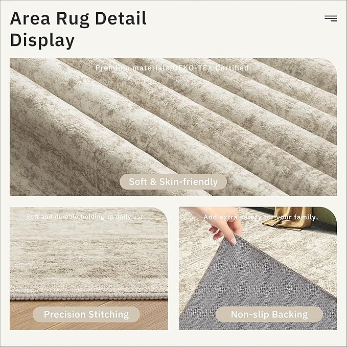 Runner Rug 2'6" x 16' Washable Non-Slip 2.5x16 ft Long Runner Rugs for Kitchen Bathroom Laundry Room Vintage Ultra Thin Runners for Hallway Entryway Beige